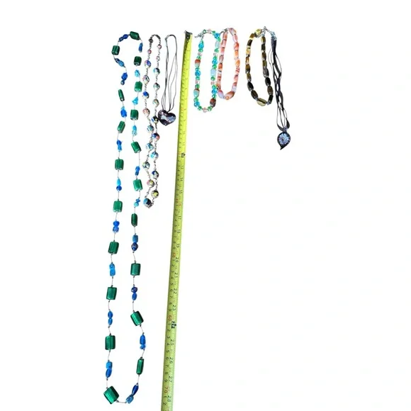 Festival Art Glass Bead Necklace Lot 7pc Boho Summer Colorful Statement Bundle - Picture 6 of 8